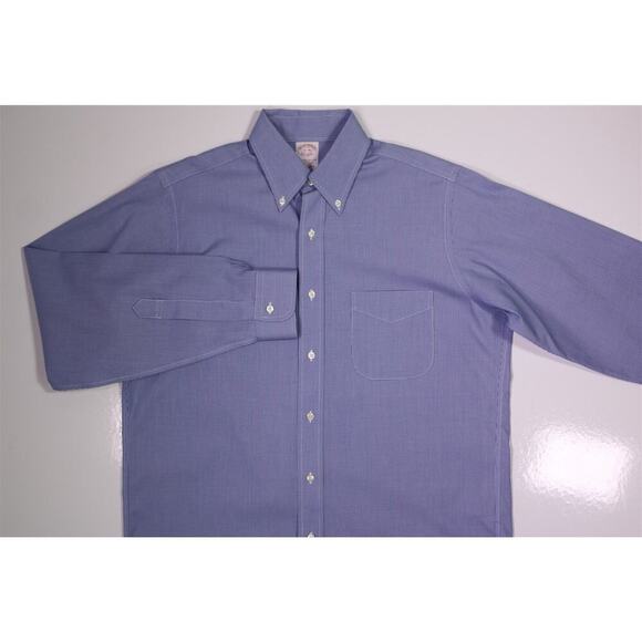 Brooks Brothers Blue/White Microcheck Non-Iron Cotton Dress Shirt (38) 15-34 - Picture 3 of 6